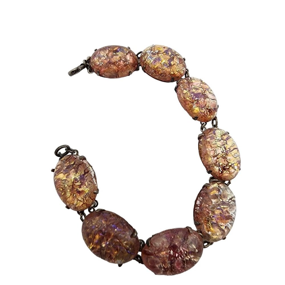 Vintage Pink Foil Glass Bracelet (A3197)